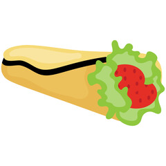 
A stuffed  wrap containing veggies, icon for tortilla wrap
