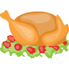 
A whole fresh chicken with spices and salad is showing an icon for roast chicken 
