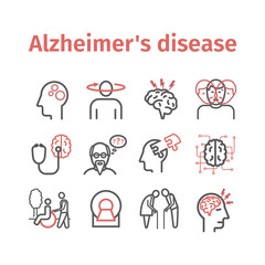 Alzheimer's disease and dementia. Symptoms. Line icons set. Vector signs for web graphics.