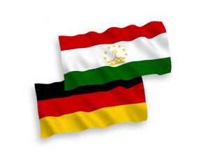 Flags of Tajikistan and Germany on a white background