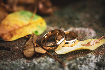 wedding ring with autumn leaves