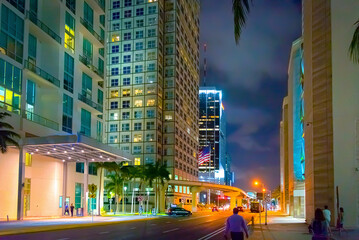 Fototapeta na wymiar Colorful skyscrapers in downtown Miami at night