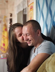 Love and affection between a young couple. Lovely conversation and solitude in the provinces. Country style.