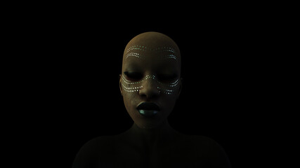 Black Woman with Dark Lipstick an Eye Shadow Moody 80s lighting  3d illustration