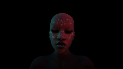 Black Woman with Dark Lipstick an Eye Shadow Moody 80s lighting  3d illustration