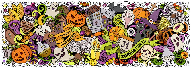 Fototapeta premium Happy Halloween hand drawn cartoon doodles illustration.