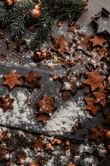 Latvian Christmas cookies, Christmas gingerbread cookies on a wooden background, Christmas Background, Public Holidays, 