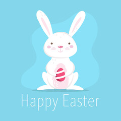 Happy Easter background with easter bunnies and spring decorative elements. Cute cartoon design template