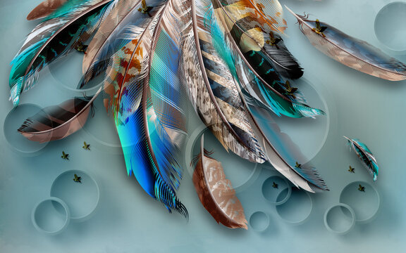 hand drawn feather modern 3D minimalist background wall © amirul