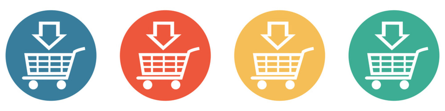 Bunter Banner mit 4 Buttons: Einkaufen im Onlineshop
