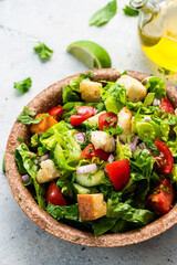 Homemade Salad Served in Edible Plant Based Plate or Bowl. Eco Cooking