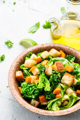 Healthy Fresh Colorful Salad in Edible Plate. Border Background. Eco Cooking.