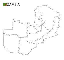 Zambia map, black and white detailed outline regions of the country.