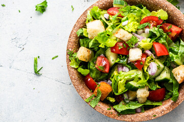 Healthy Fresh Colorful Salad in Edible Plate. Border Background. Eco Cooking.
