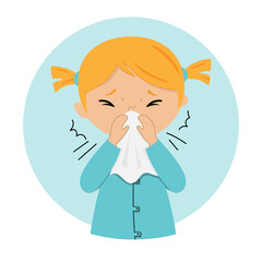 Girl with flu symptoms. Isolated vector