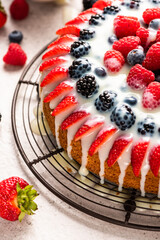 Homemade Berry Sponde cake Served with Pudding