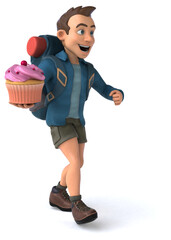 Fun illustration of a 3D cartoon backpacker