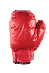 Close up to a red boxing glove isolated on a white background