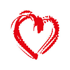 Heart icon. Red ink silhouette. Vector flat graphic hand drawn illustration. The isolated object on a white background. Isolate.