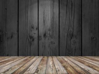 Black wooden wall and floor in empty room
