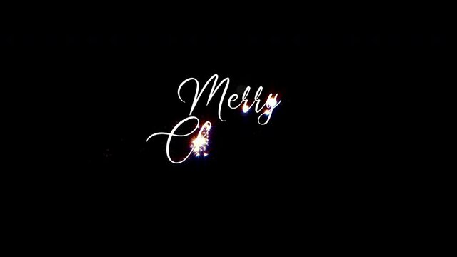 Animated merry christmas font with particles, sparkles and bokeh With alpha on green screen