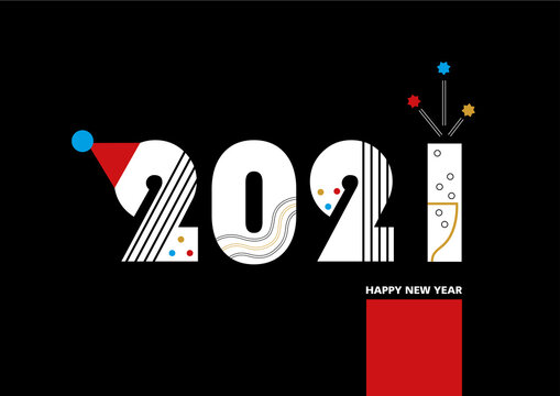 2021 Happy New Year Postcard, Template For Poster, Banner, Facebook Site Cover, Modern Bauhaus Style,