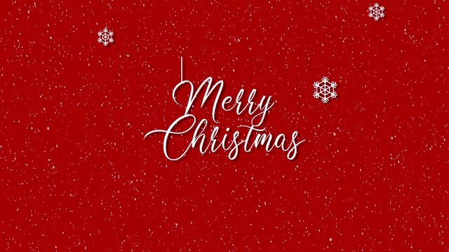Cute animation of Merry Christmas lettering with christmas tree and snowflakes falling