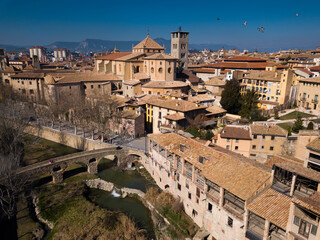 Naklejka premium Roman Catholic Cathedral of St. Peter Apostle in Vic and Romanesque bridge across Meder river, Spain