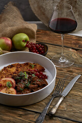Draniki potato pancakes. The naitonal dish of Belarus, Ukraine and Russia. potato pancakes with mushrooms