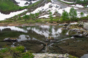 Lake Arpy 2066m. Alps, Italy. Aosta Valley Region. HDR.