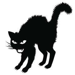 Angry black cartoon cat. Halloween sign isolated on white. Vector illustration.