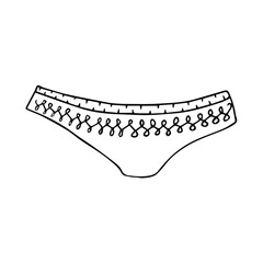 Sketch of women's panties with a pattern on the fabric. Vector element for the design.