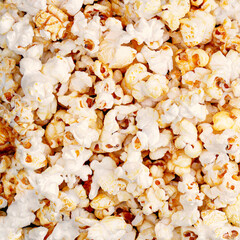 Homemade Kettle Corn Popcorn on black background with copy space. Top view.