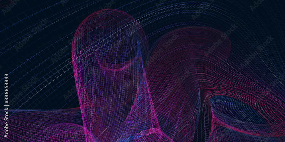 Poster abstract colored polygonal mesh background. 3d rendering