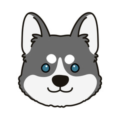 Adorable outlined grey Husky dog front face illustration