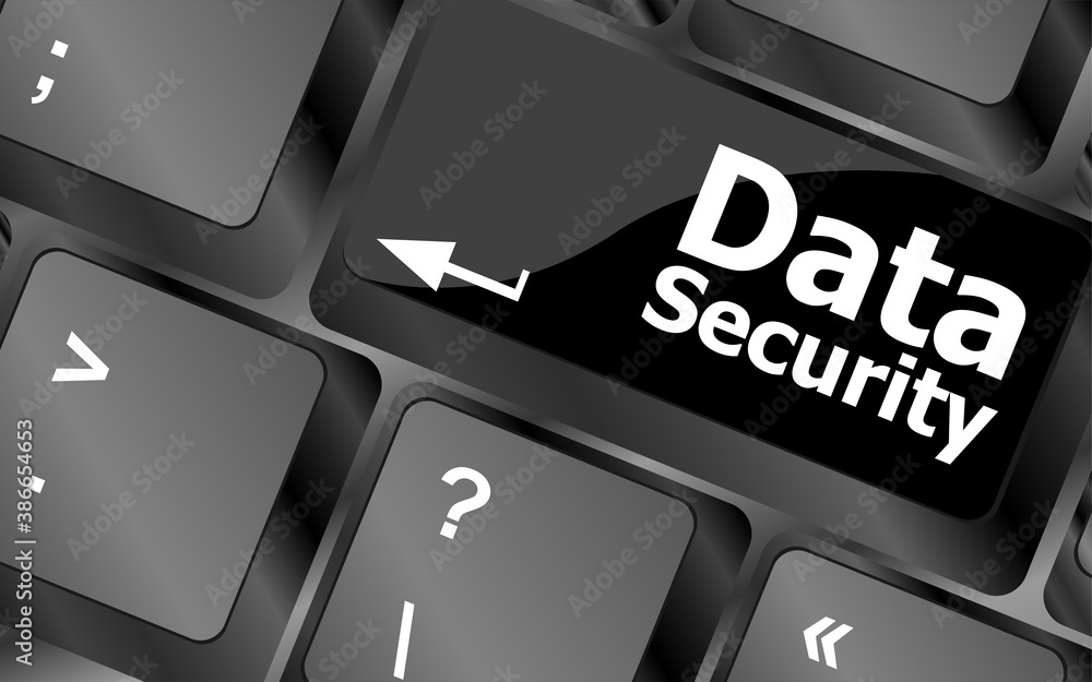 Poster data security word with icon on keyboard button