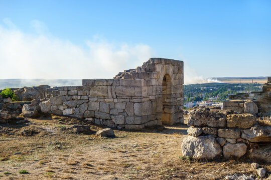 Remains of ancient buildings in Panticapaeum, antique city founded by Greeks. Located in centre of modern Kerch, Crimea