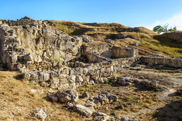 Ruins of ancient buildings & temples in Panticapaeum, Kerch, Crimea. City was founded by Greeks in VII BC. Now it's open air museum