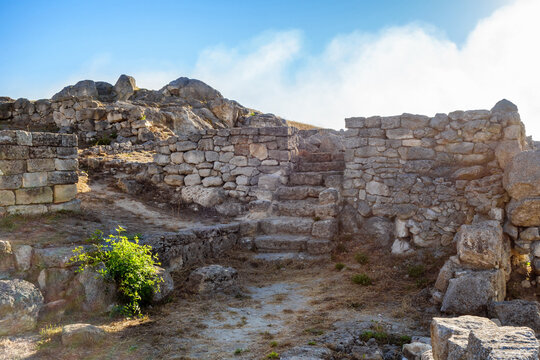 Ruins of ancient buildings in Panticapaeum. There are remains of walls & stairs. City was founded by Greeks in VII BC. Located in Kerch, Crimea