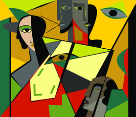 Colorful background, cubism art style,abstract portraits