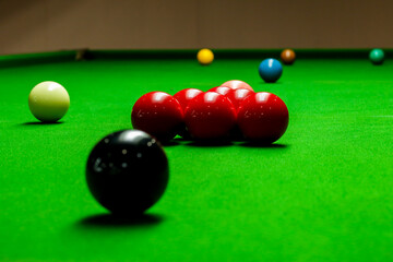 Snooker balls on green snooker table