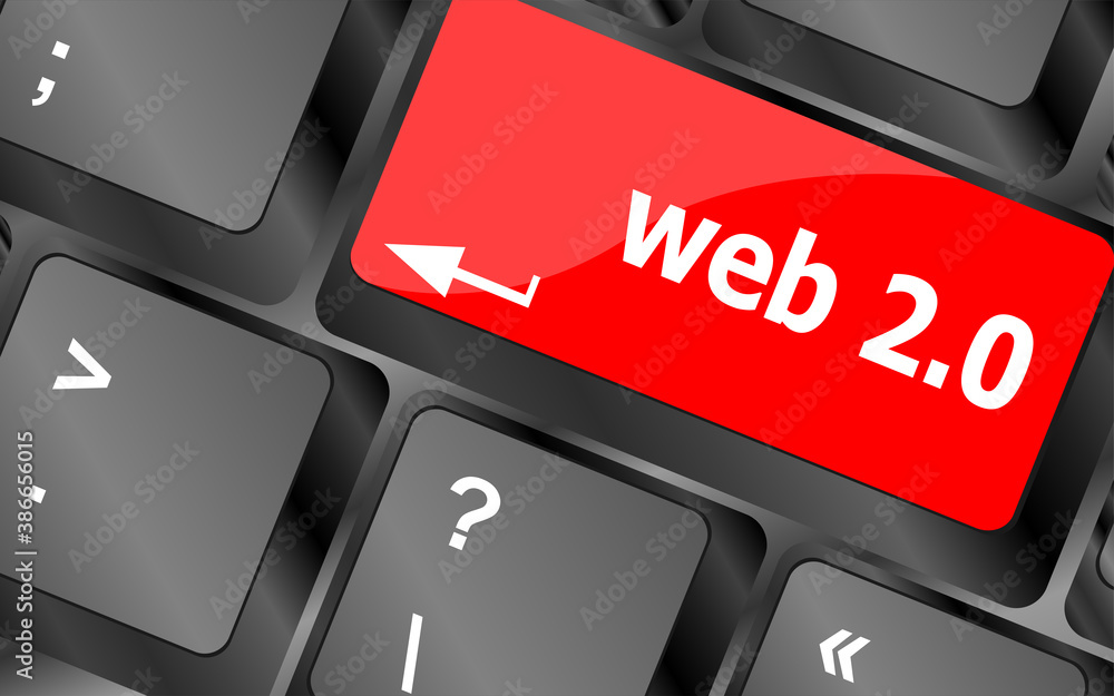 Poster web 2 0 rss or blog concept with internet computer key on keyboard