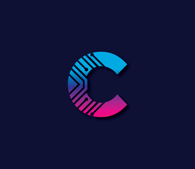 C Alphabet Technology Logo Design Concept
