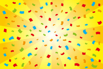 紙吹雪が舞う黄色の集中線背景素材