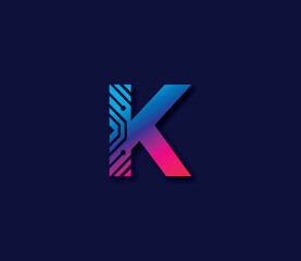 K Alphabet Technology Logo Design Concept