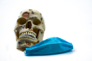 Fototapeta premium Skull with face mask covid19, pandemic