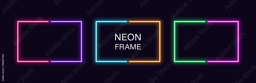 Aufkleber neon rectangle frame. set of rectangular neon border in 2 outline parts. vector geometric shape