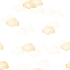 seamless pattern with cute yellow clouds, delicate palette of colors, children's watercolor illustration