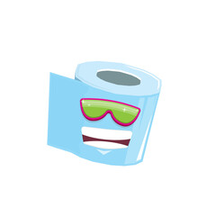 vector funny cartoon toilet paper roll character with sunglasses isolated on white background. funky smiling kawaii tolet paper roll character