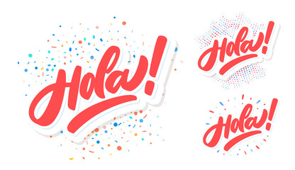 Hola. Vector hand drawn lettering banners set. © Alex Gorka